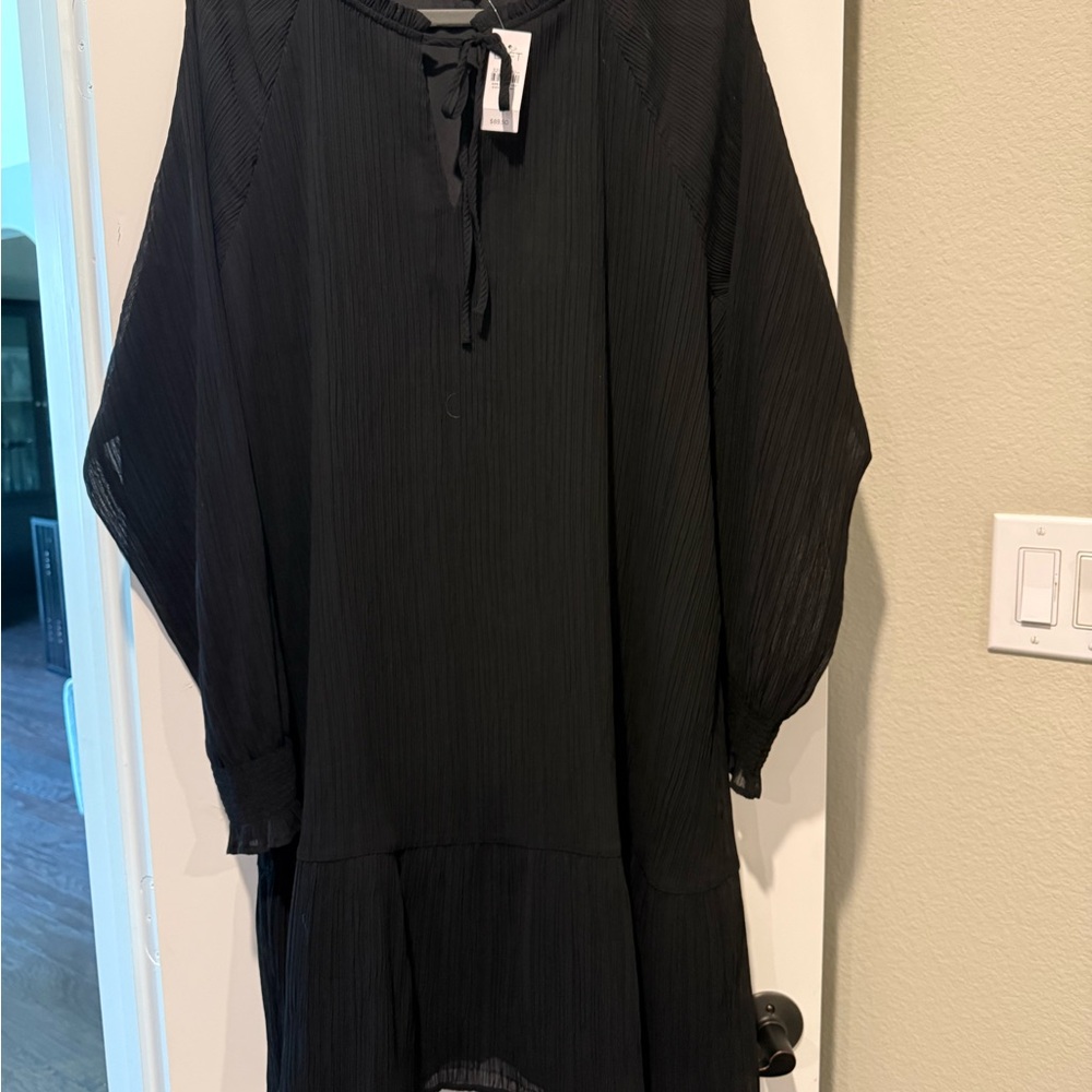 Black Pleated Long Sleeve Dress